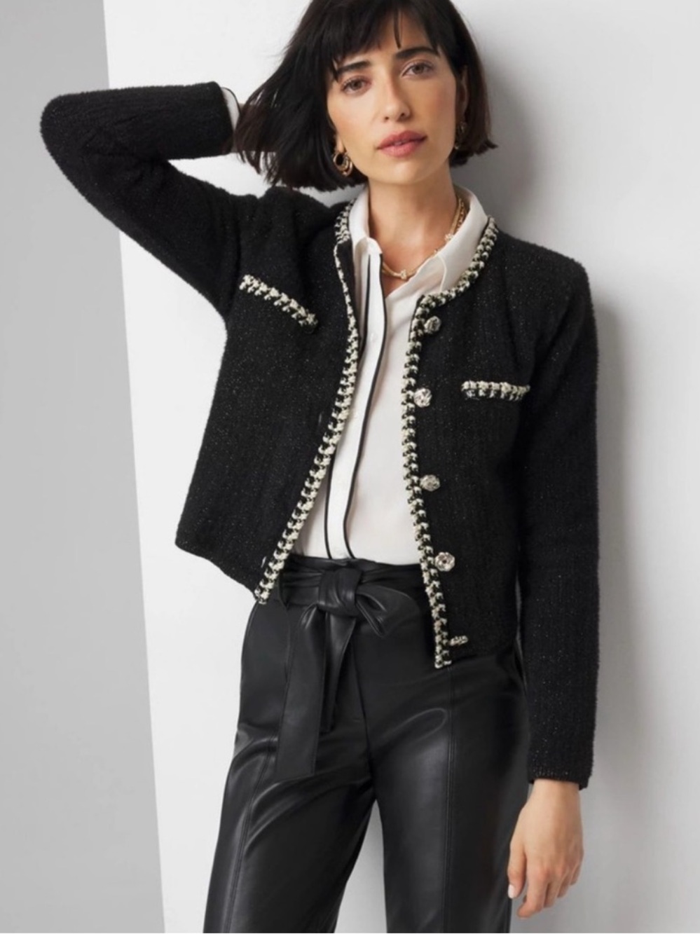 NWT White House Black Market Black and White Tweed Sweater Jacket